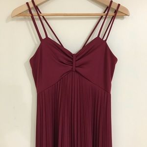 Vintage 1970s pleated burgundy maxi dress